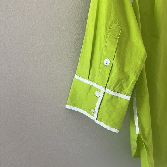 Gretchen Scott Bright Green Button Down Top 3/4 Sleeves Sz Small Preppy Resort - Picture 6 of 8